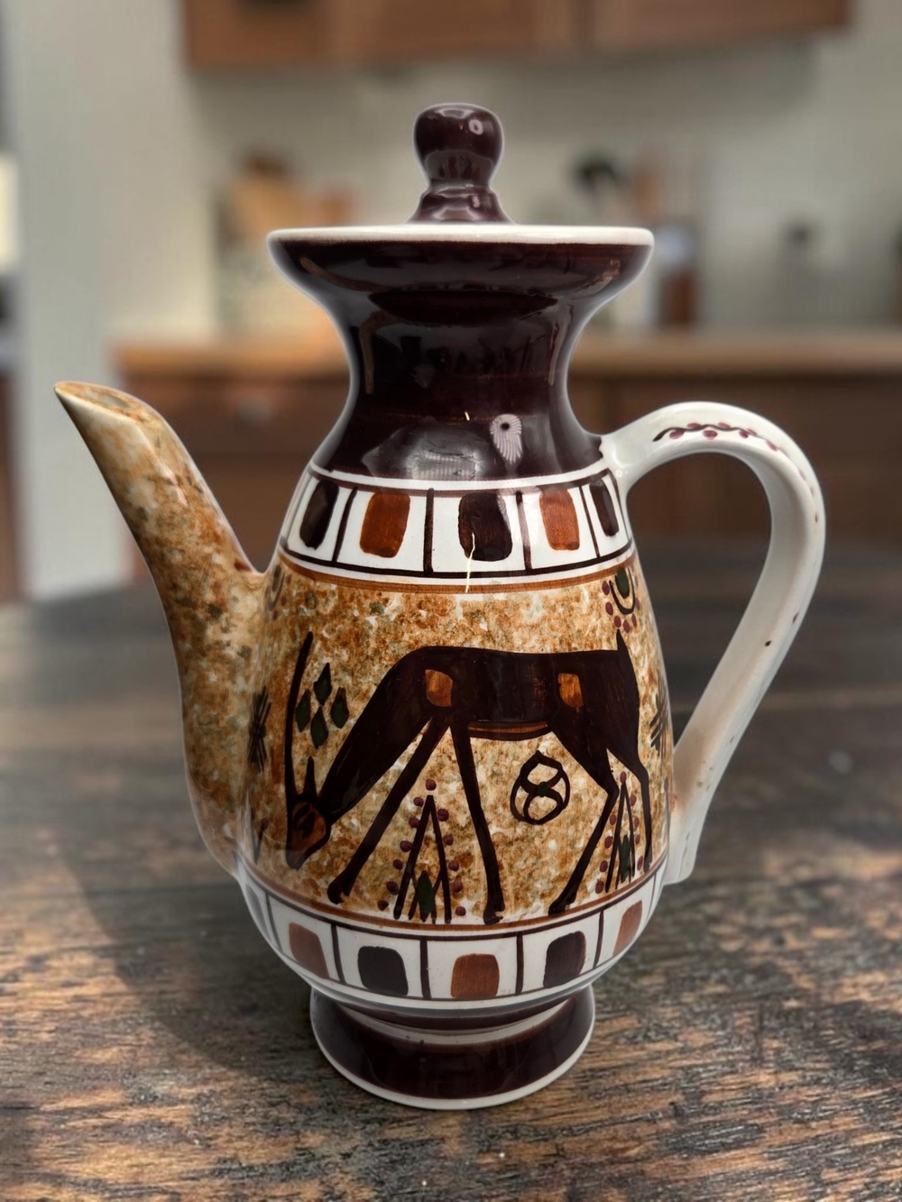 Vintage Hand Made Pottery Coffee Pot Rhodes Lindos Tringatzis Made in Greece